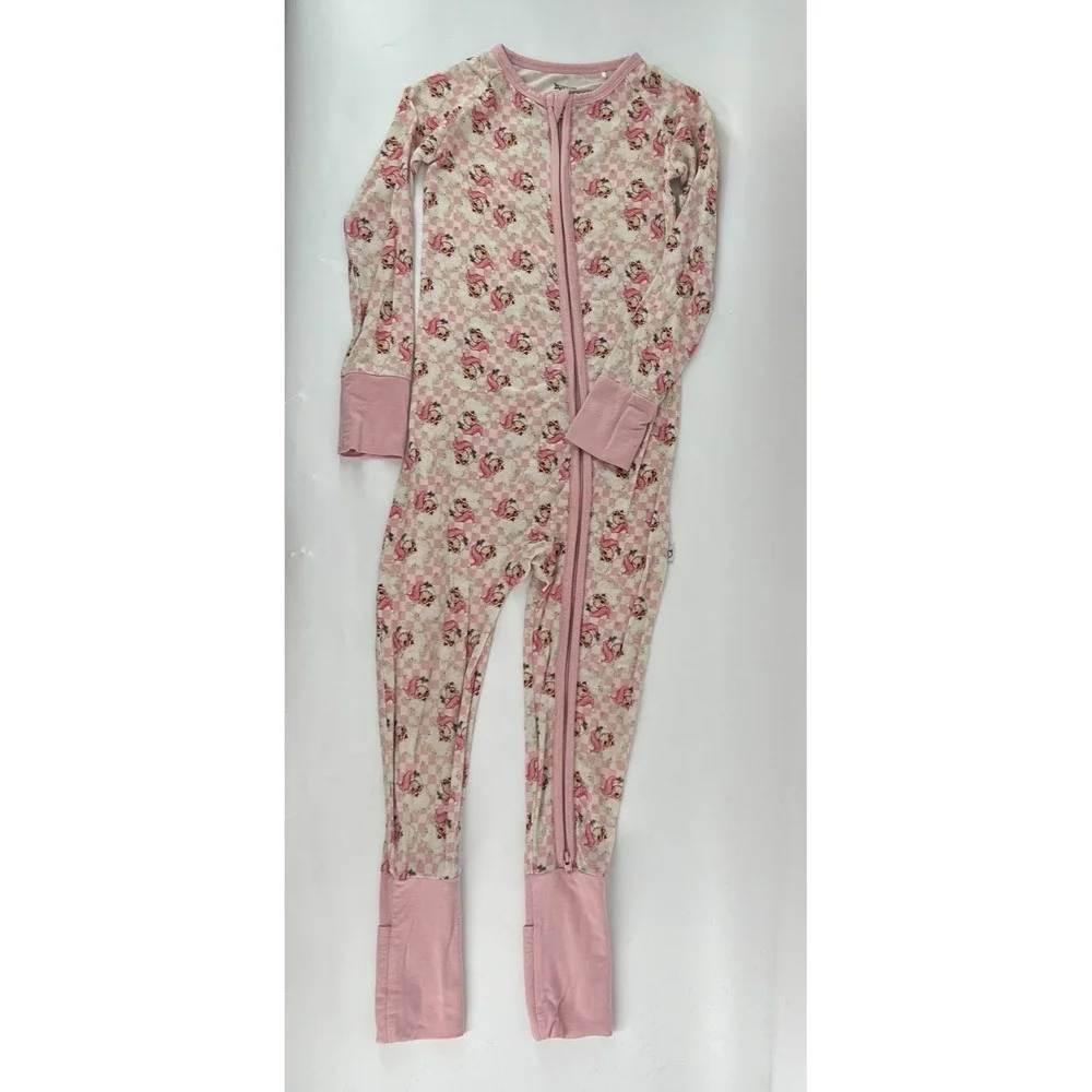 Dream Big Little Co Pink Santa Checkered Bamboo Kitsch Pajamas 3T Vintage Toile